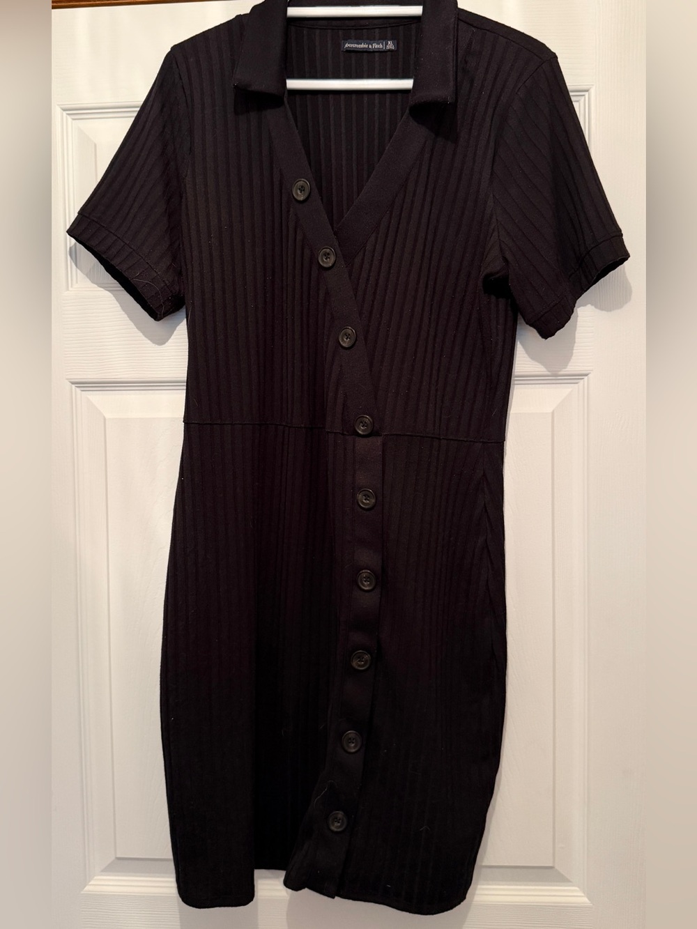 Abercrombie & Fitch Black Ribbed Button-Front Mini Dress